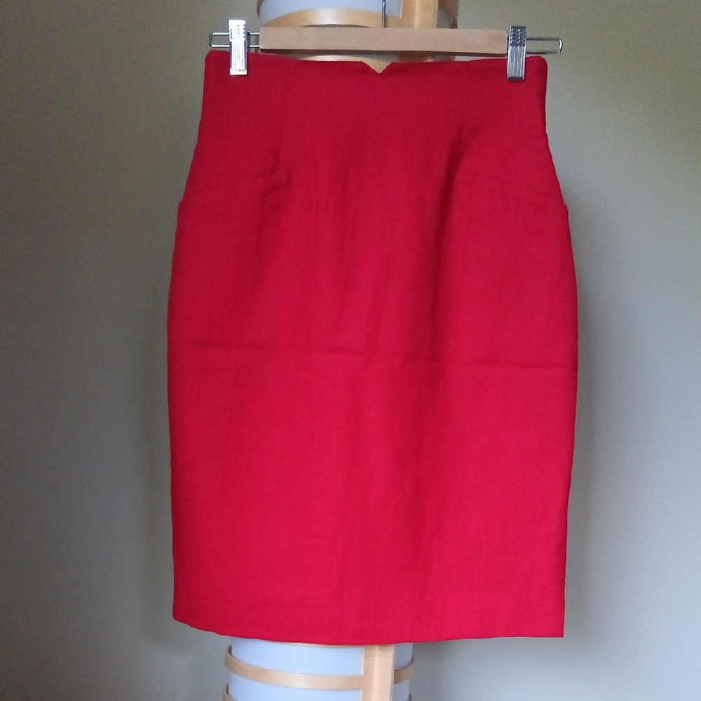 Vintage W13" ALFRED SUNG Wool Red Knee-Length Pencil Skirt